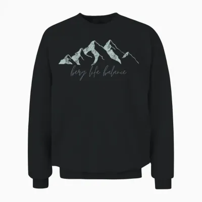 Berg Life Balance Retro Mountain Hiking Outdoor Hiking T-Shirt, Black Unisex Sweatshirt - Black