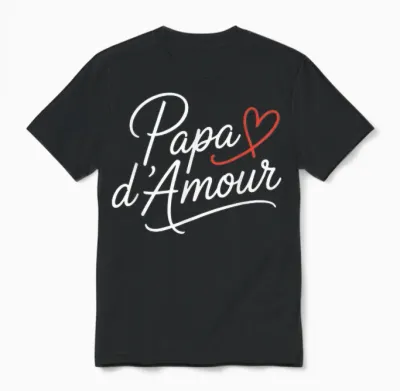 Papa D'amour - Gift Man Humour Party Father Birthday T-Shirt, Black, S Unisex T-Shirt - Black