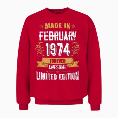February 1974 Vintage Birthday Present Unisex Sweatshirt - Red