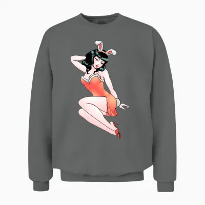 Pinup Girl Retro Easter Bunny Retro Tattoo Unisex Sweatshirt - Graphite Heather