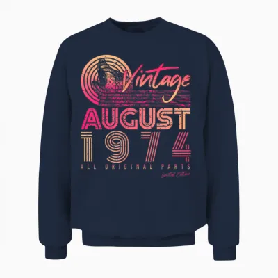 Vintage 1974 August Unisex Sweatshirt - Navy