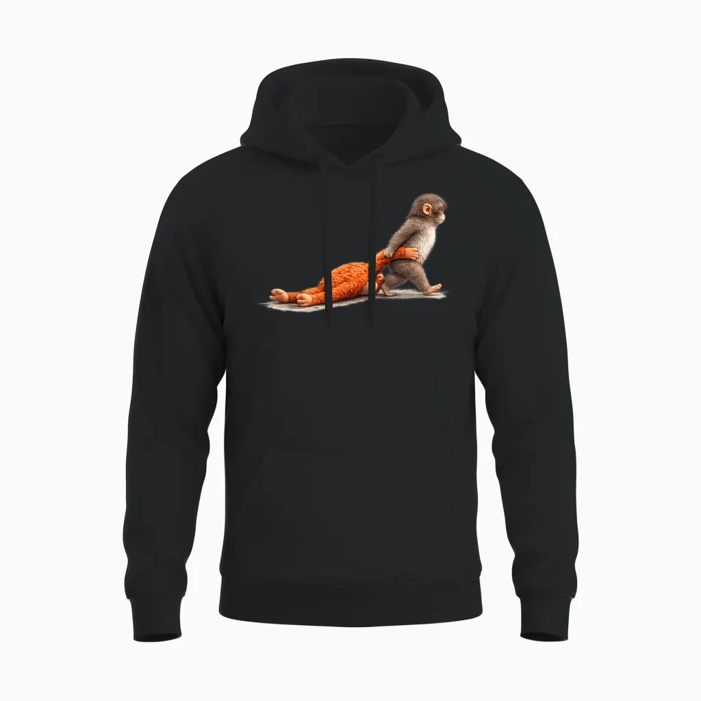 Cute Monkey Punch Unisex Hoodie in Black