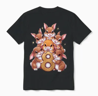 8. Geburtstag Hase Kaninchen Mädchen Geburtstag 8 Jahre Alt Unisex T-Shirt - Black