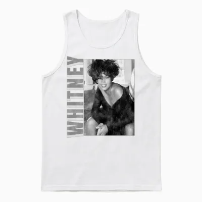 Whitney Houston Photo Black and White and Name Tag Unisex Tank Top - White