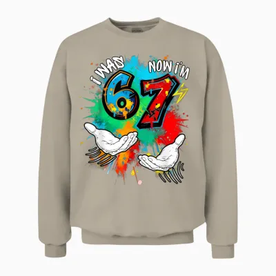 I Was 6 Now Am I 7 7th Birthday 6 7 Meme Hands Art Painting Unisex Sweatshirt - Sand