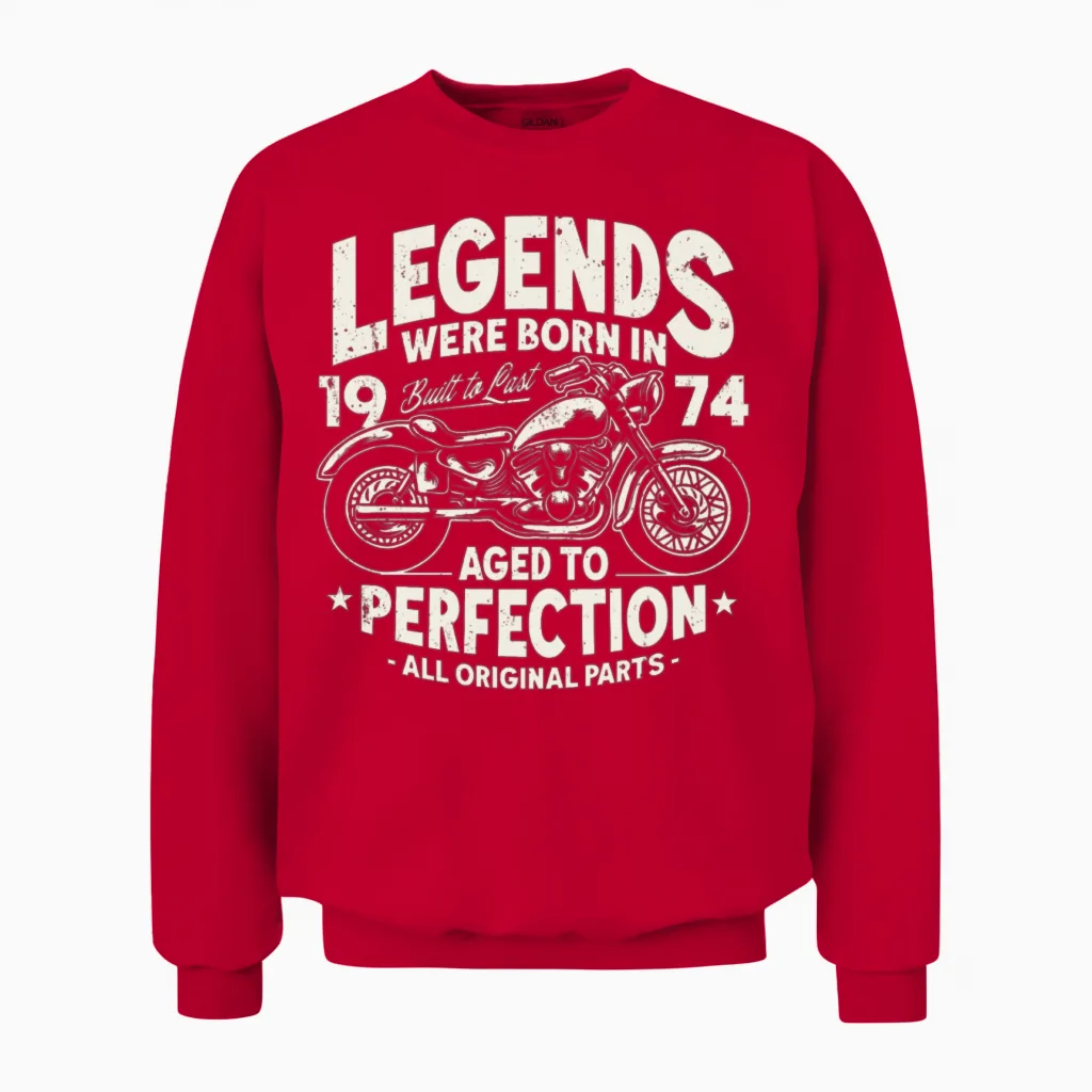 1974 Born Legends 50th Birthday Motorcycle Unisex Sweatshirt in Red