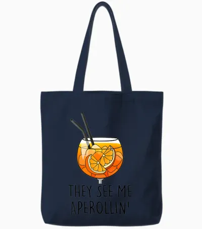 T-Shirt "they See Me Aperollin" I Official Spritz Club. Fun I New!!!, White Tote Bags - Navy
