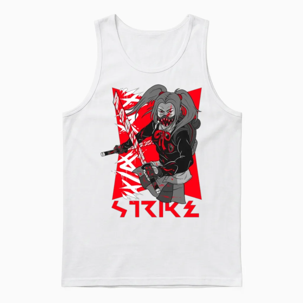 Crimson Masked Duelist Unisex Tank Top in White