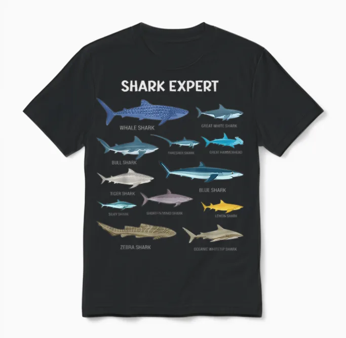 Funny Shark Tee for Men Ocean Fish Kids & Toddler Boys Shark Unisex T-Shirt in Black