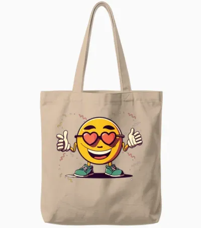 Retro Emoticon Bliss Tote Bags - Natural