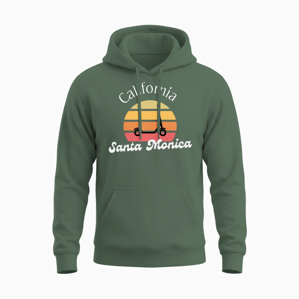 Santa Monica California Retro Unisex Hoodie - Military Green