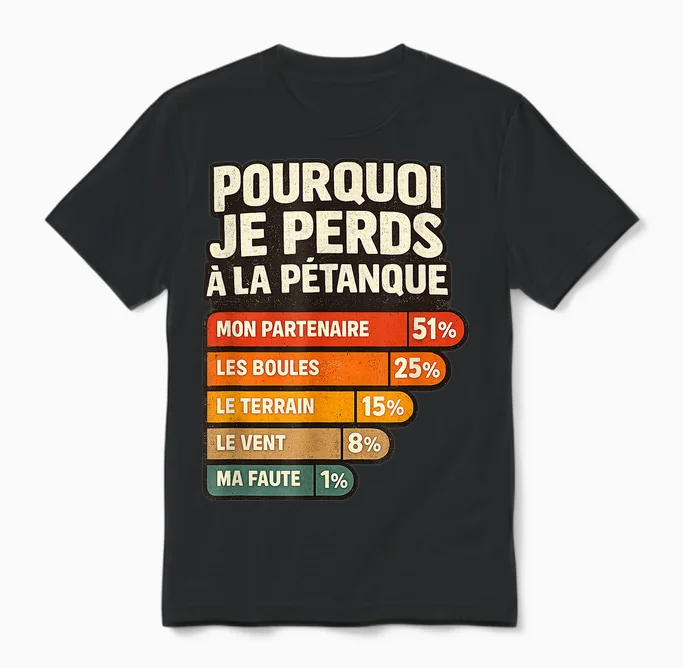 Pourquoi Je Perds à La Pétanque Humour Joueur De Boules Unisex T-Shirt in Black
