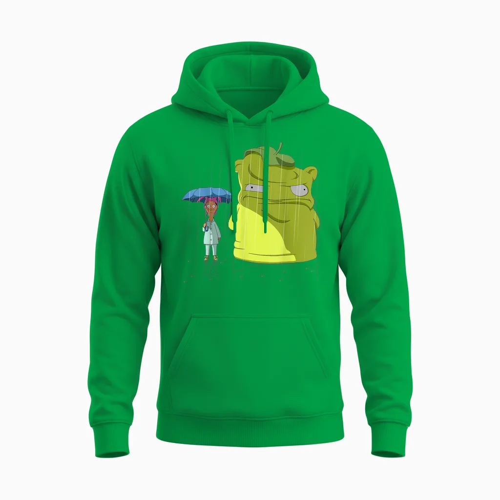 Bob's Burgers Louise & Kuchi Kopi Rain Portrait Unisex Hoodie in Irish Green
