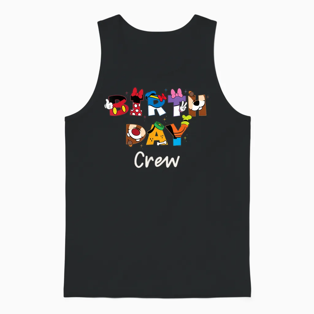 Disney "birthday Crew" Mickey Mouse and Friends Letters Unisex Tank Top in Black
