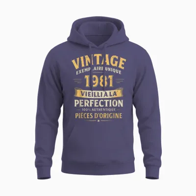 Cadeau Anniversaire 45 Ans Humour Vintage 1981 45 Ans Homme Unisex Hoodie - Heather Sport Dark Navy