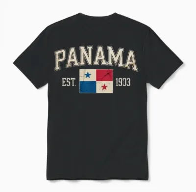 Panama Est 1903 Distressed Flag Design Unisex T-Shirt - Black