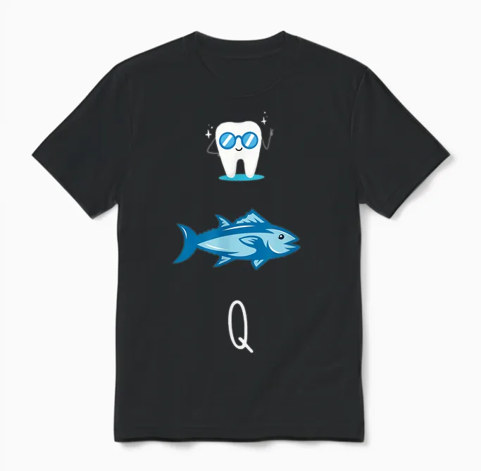 Fisherman Funny Rebus Teeth Tuna Gift Funny Man Fish T-Shirt, Black, S Unisex T-Shirt in Black