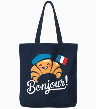 France Baking Breakfast Funny Croissant French Saying Quote T-Shirt, Black Tote Bags - Navy
