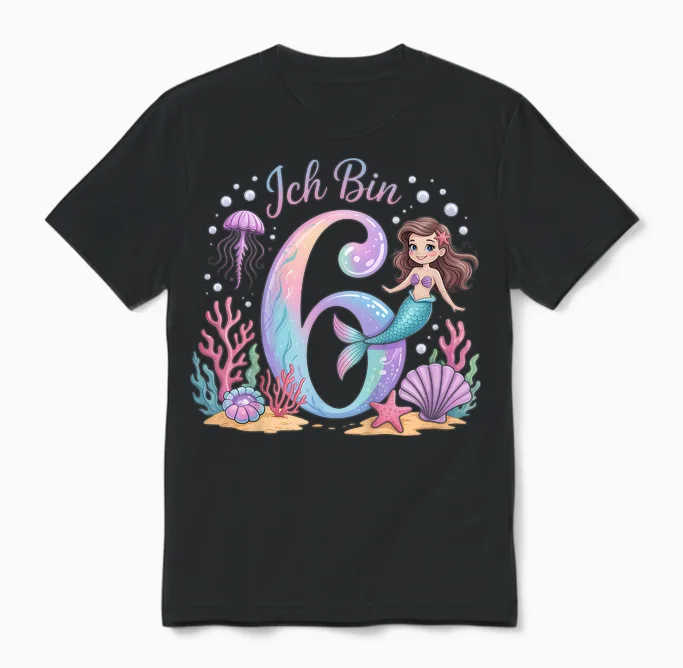 Ich Bin 6 Meerjungfrau Geburtstag Mädchen Geburtstags Unisex T-Shirt in Black