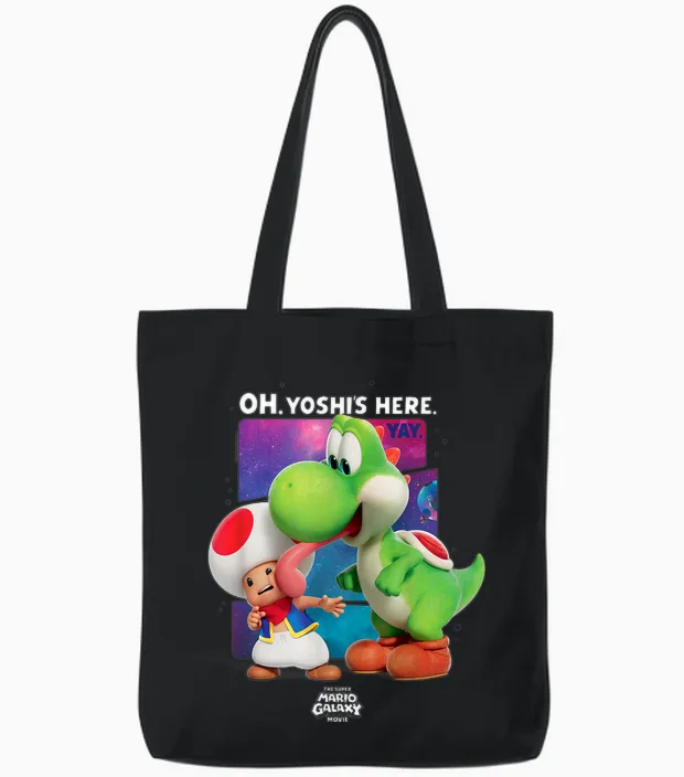 The Super Mario Galaxy Movie Toad and Yoshi Galaxy Fun Tote Bags in Black