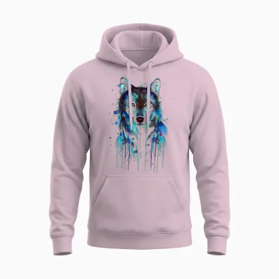 Blue Wolf Unisex Hoodie - Light Pink