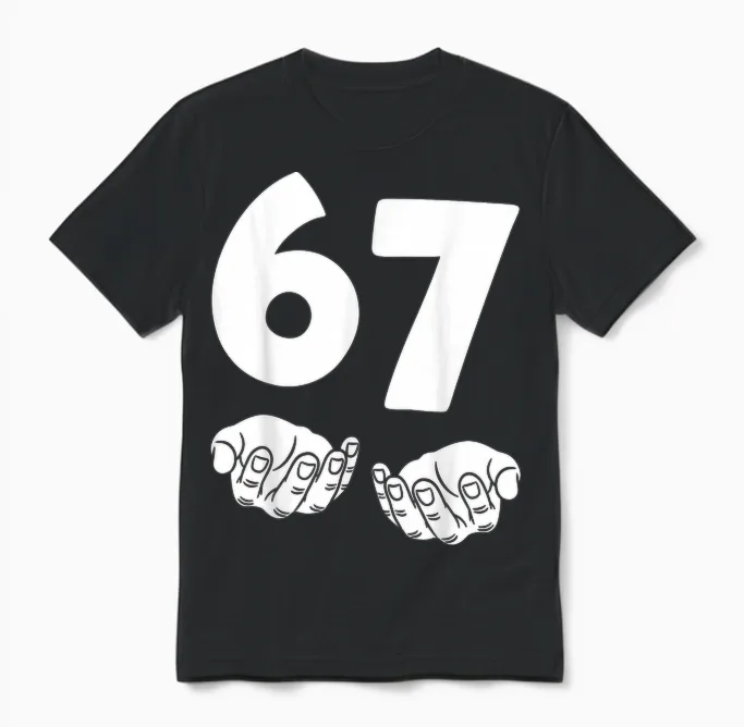 67 Number Sixty-Seven Funny Hands Meme Teen Kid Matching Unisex T-Shirt in Black