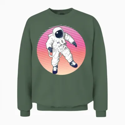 90s Retro Astronaut Sunset Unisex Sweatshirt - Military Green
