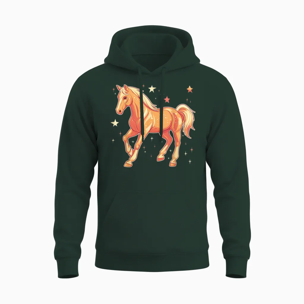 Pferd Mit Sternen Pferdemotiv Pferde Mädchen Unisex Hoodie in Forest