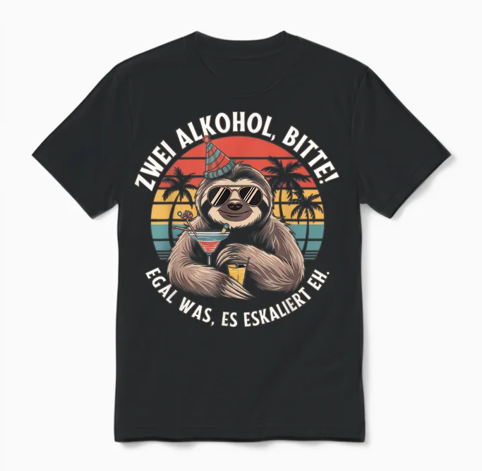 Zwei Alkohol, Bitte! Egal Was, Es Eskaliert Eh. | Lustiges Unisex T-Shirt in Black