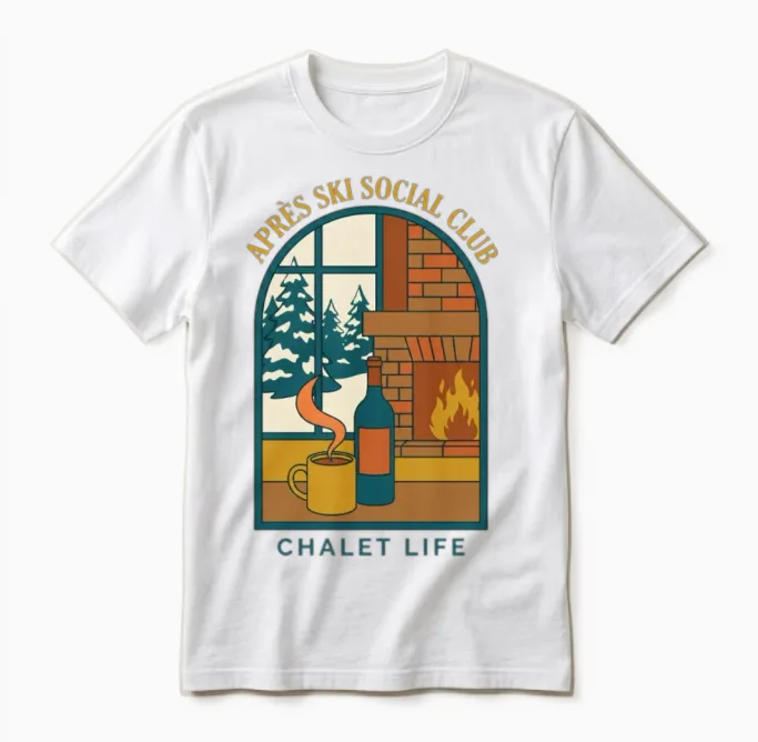 Après Ski Social Club Chalet Life - Cozy Fireplace Unisex T-Shirt in White
