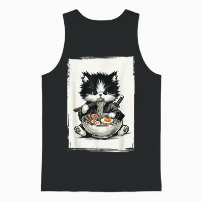 Chat Samouraï Art Japonais Ramen Nouveauté Kawaii Drôle Chat Unisex Tank Top - Black