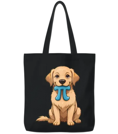 Pi Day Dog with Pi Symbol Math Nerd Tote Bags - Black