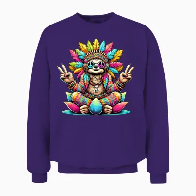Hippie Sloth, Peace Sign, 70s Party & Costume 60s 70s T-Shirt, Black, S Unisex Sweatshirt - Purple
