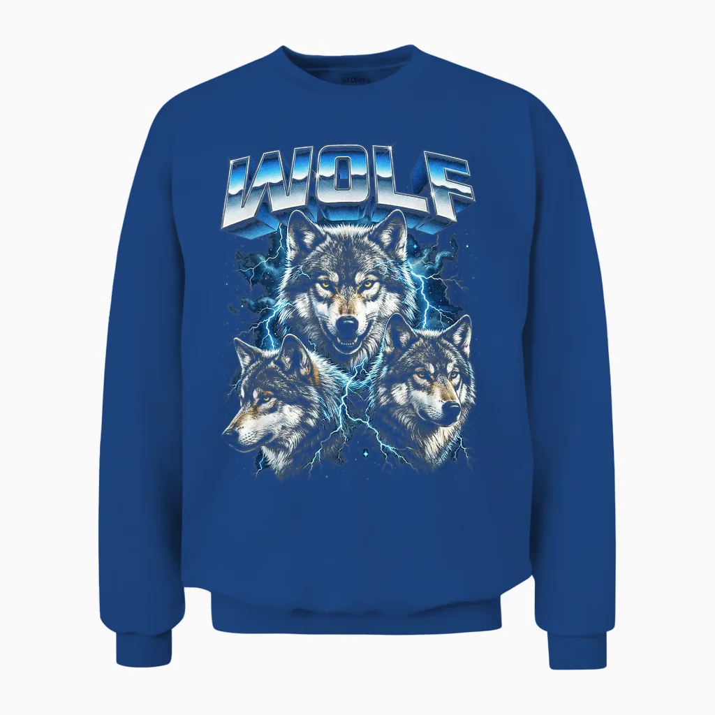 Loup Vintage Années 80 Rétro Drôle Loup Faune Sauvage Années 90 Hommes Femmes Unisex Sweatshirt in Royal