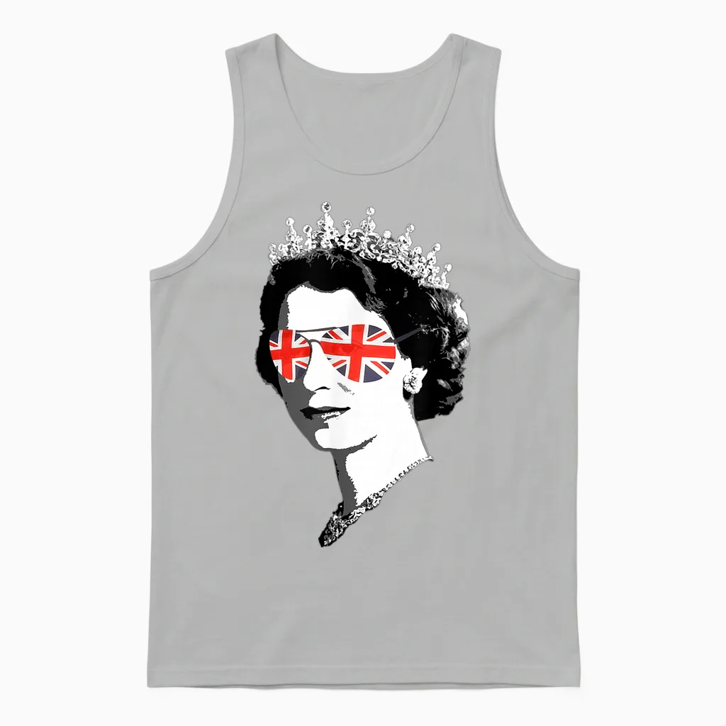 Queen Elizabeth Ii - British Sunglasses Meme T-Shirt, Black Unisex Tank Top in Ash