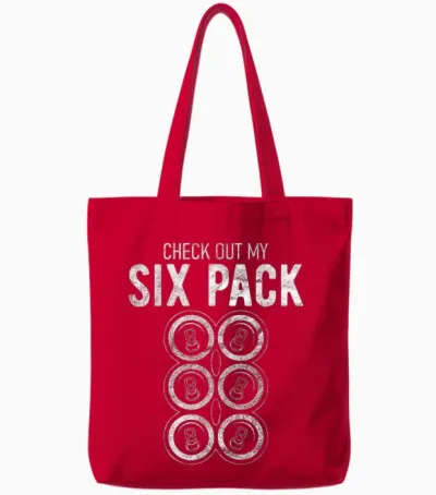Check Out My Six Pack Funny Beer, Funny Drinking Tote Bags - Red