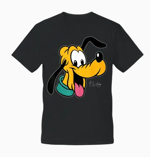 Disney Pluto Big Face Retro Character Trip Matching Unisex T-Shirt - Black