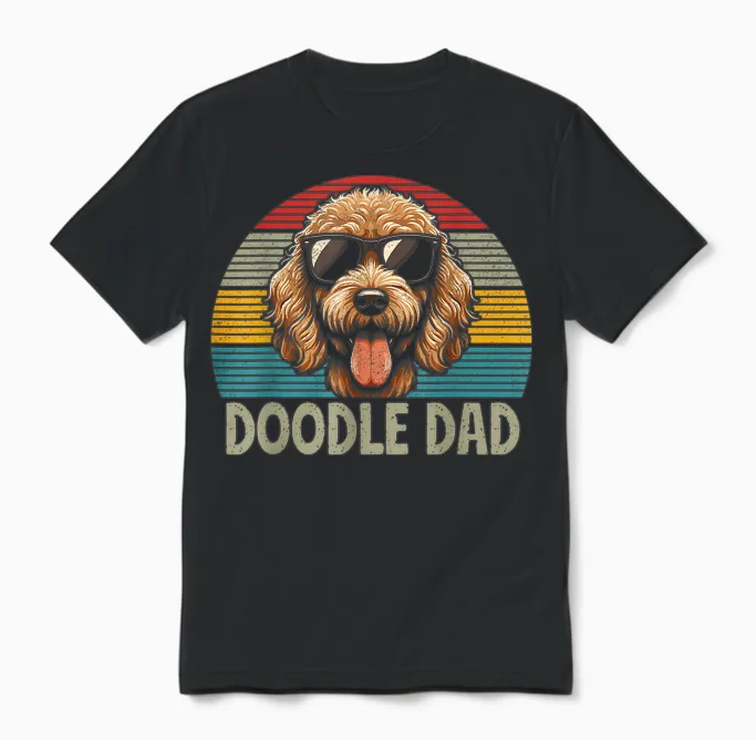 Doodle Dad Labradoodle Aussie Doodle & Goldendoodle Retro Unisex T-Shirt in Black