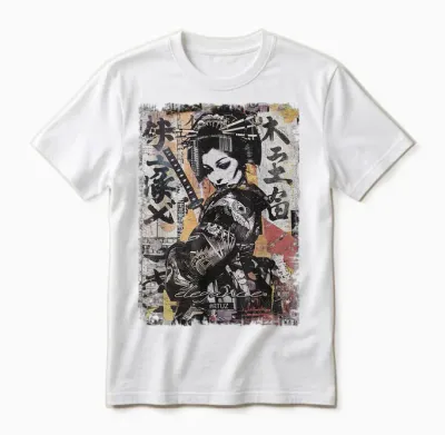 Geisha Asia Japan Woman Vintage Culture Tokyo Geisha T-Shirt, Black, S Unisex T-Shirt - White