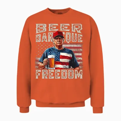 Fourth of July Trump Bbq Beer and Freedom Red White Blue Unisex Sweatshirt - Orange