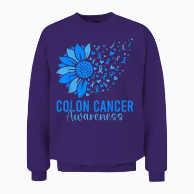 Blue Ribbon Sunflower Colon Cancer Awareness Colorectal Unisex Sweatshirt - Purple