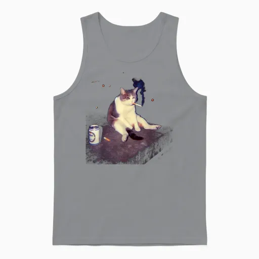 Cigarette Kitten Funny Smoking Cat Meme Stupid Brainrot Unisex Tank Top - Sport Grey
