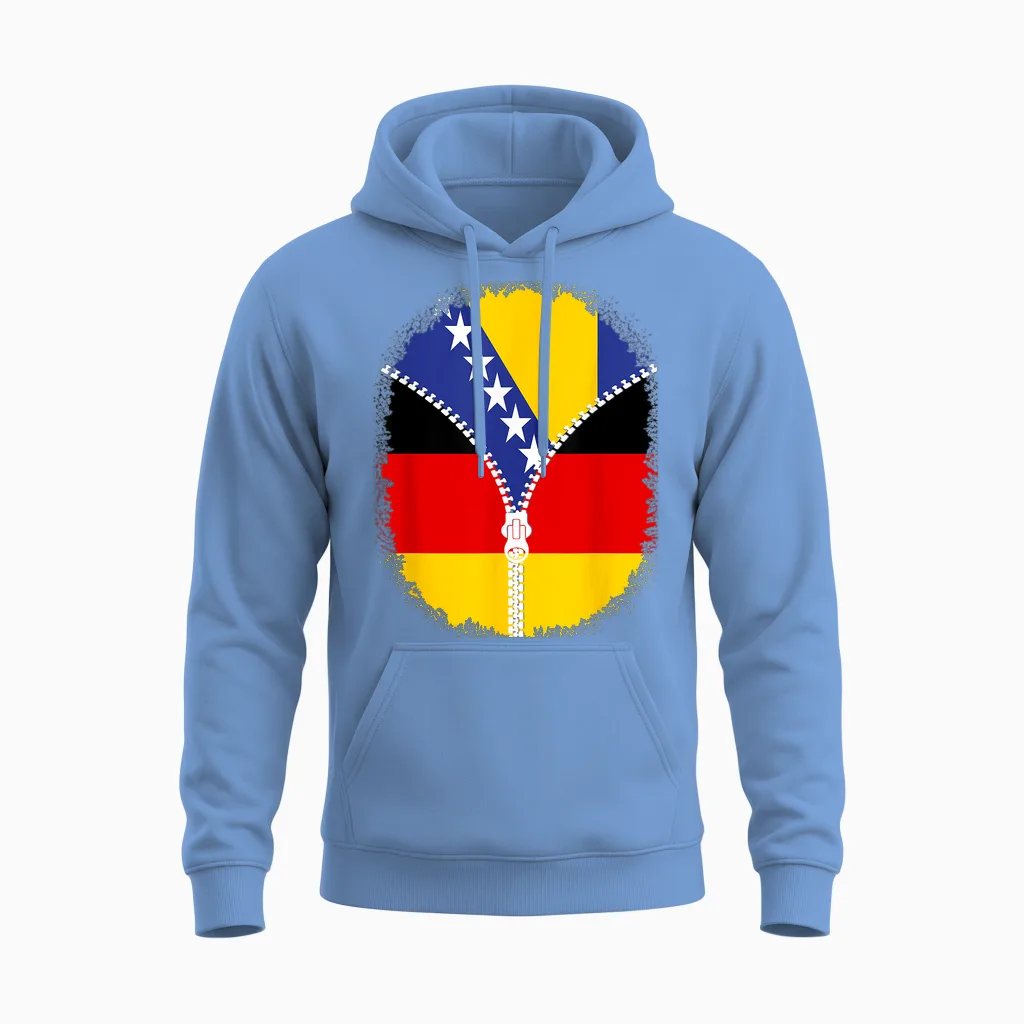 Bosnien Herzegowina Deutschland Flagge Bosnisch Deutsch Reißverschluss Unisex Hoodie in Carolina Blue