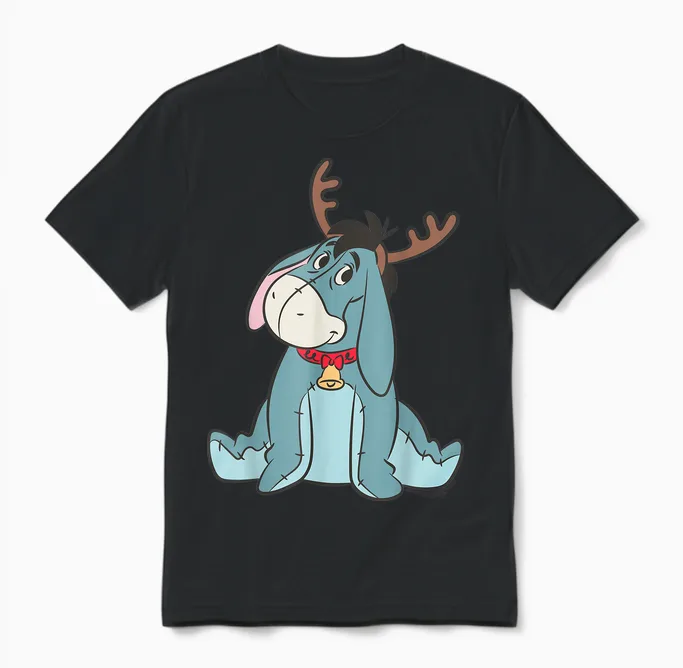 Disney Eeyore Christmas Reindeer Winnie the Pooh Holiday Unisex T-Shirt in Black