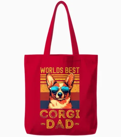 Corgi with Sunglasses Retro Tote Bags - Red
