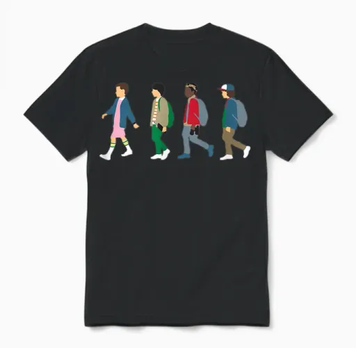 Stranger Things Eleven, Lucas, Mike & Dustin T-Shirt, Black Unisex T-Shirt in Black