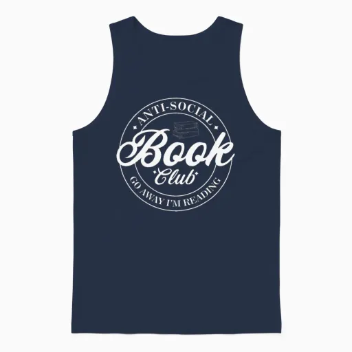 Anti Social Book Club Go Away I'm Reading Unisex Tank Top in Navy
