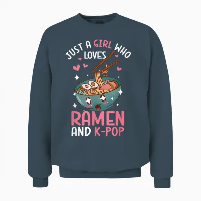 Just a Girl Who Loves Ramen and K-Pop Graphic Teen Girls Unisex Sweatshirt - Dark Heather