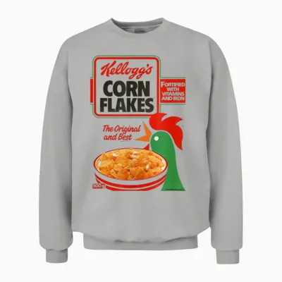 Kellogg's T-Shirt Mit Cornflakes Frühstücks-Müslischachtel Art 1983 Design - Unisex, Weiß, S, Kurzarm, Crew-Ausschnitt, Klassisch, Retro, Erwachsene, Nostalgie-Fans, Retro- Und Vintage-Enthusiasten Unisex Sweatshirt - Ash