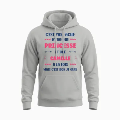 Princess Super Camille Girl Name Humour Camille T-Shirt, White, Female X-Small Unisex Hoodie - Ash